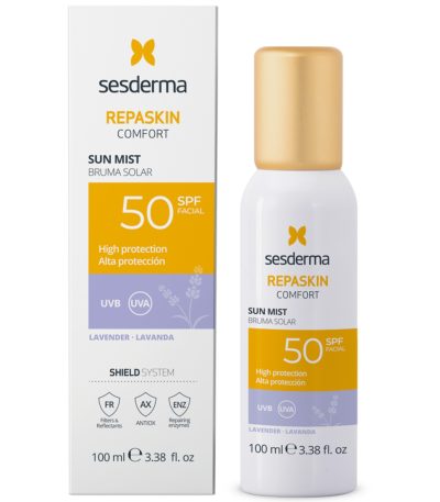 SESDERMA REPASKIN COMFORT Apsauginė veido dulksna nuo saulės su levandų aromatu SPF50, 100 ml