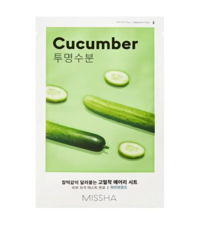 Gaivinanti agurkų lakštinė kaukė – drėkina, ramina ir suteikia odai švaros bei gaivos pojūtį. MISSHA AIRY FIT (CUCUMBER) , gaivinanti agurkų lakštinė kaukė, 19 g