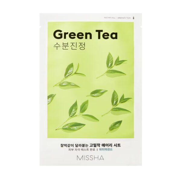MISSHA AIRY FIT (GREEN TEA) raminamoji žaliosios arbatos lakštinė kaukė, 19 g