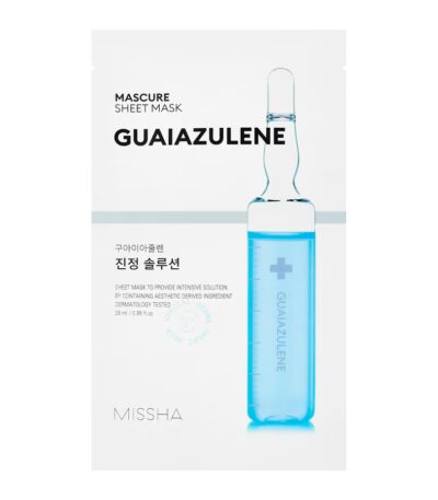 MISSHA MASCURE SHEET MASK GUAIAZULENE - raminamoji guaiazuleno lakštinė kaukė, 28 ml