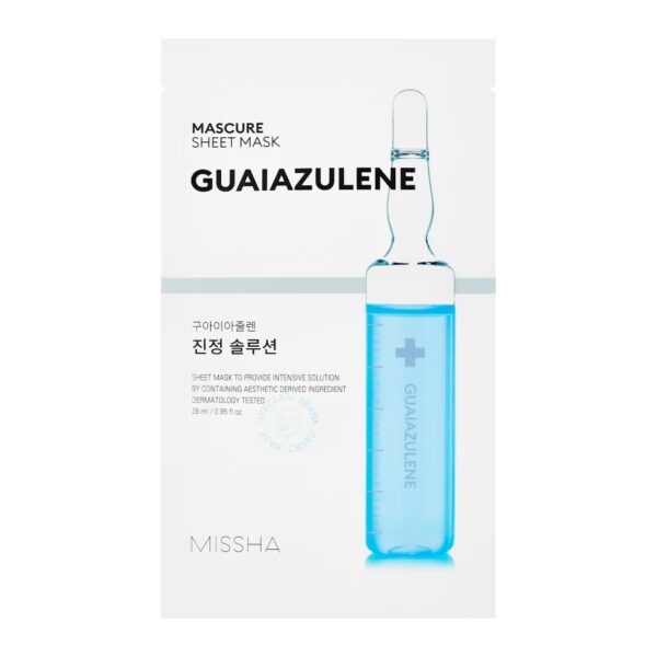 MISSHA MASCURE SHEET MASK GUAIAZULENE - raminamoji guaiazuleno lakštinė kaukė, 28 ml