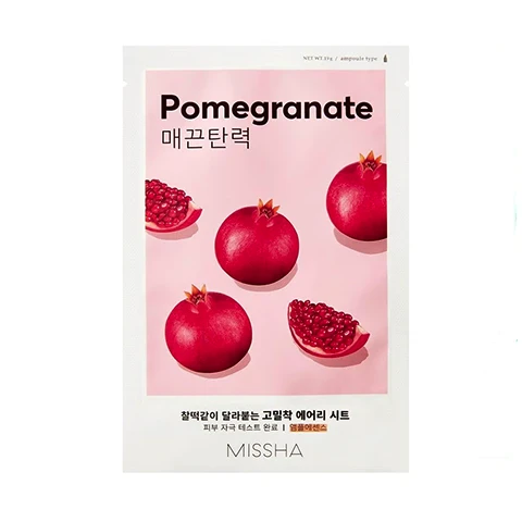 MISSHA AIRY FIT (POMEGRANATE) stangrinanti lakštinė veido kaukė su granatų ekstraktu, 19 g