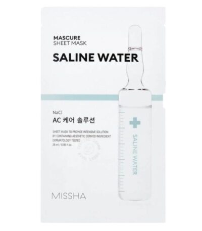 MISSHA MASCURE SALINE WATER (NaCl) - druskų tirpalo lakštinė kaukė probleminei odai, 28 ml