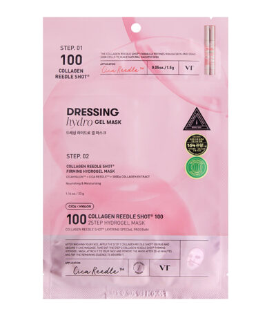 VT COSMETICS COLLAGEN REEDLE SHOT 100 2STEP HYDROGEL MASK - dviejų žingsnių hidrogelio veido kaukė su kolagenu, 1,5 g + 33 g