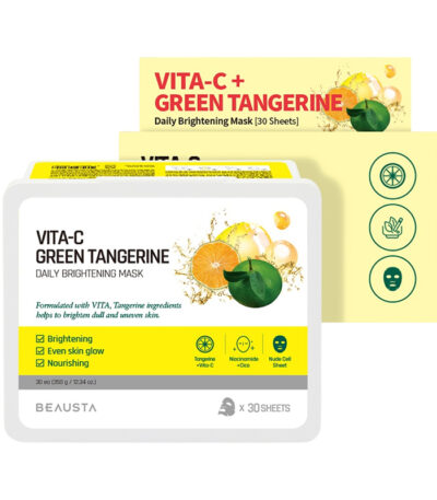 BEAUSTA Cicarecipe Green Tangerine Daily Vita Mask - lakštinės kaukės su žaliųjų mandarinų ekstraktu, (30 vnt.)