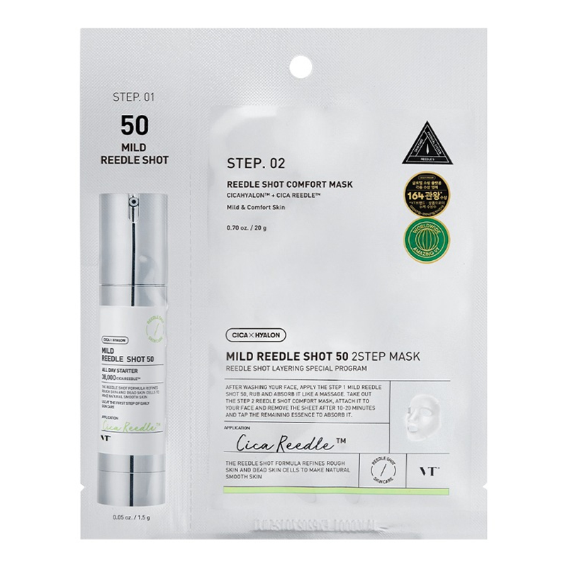 VT COSMETICS Mild Reedle Shot 50 2-Step Mask - dviejų žingsnių veido kaukė 1vnt. (20 ml + 1.5 ml)
