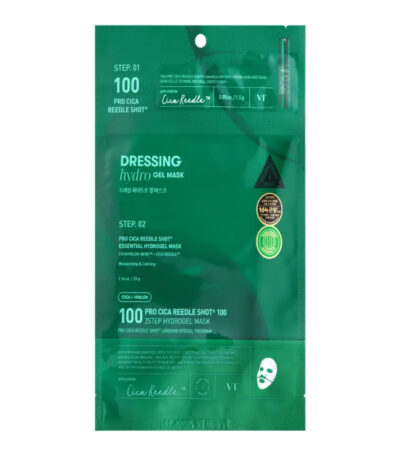 VT COSMETICS PRO CICA REEDLE SHOT 100 2STEP HYDROGEL MASK - dviejų žingsnių hidrogelio veido kaukė su Centella Asiatica kompleksu,1 vnt,
