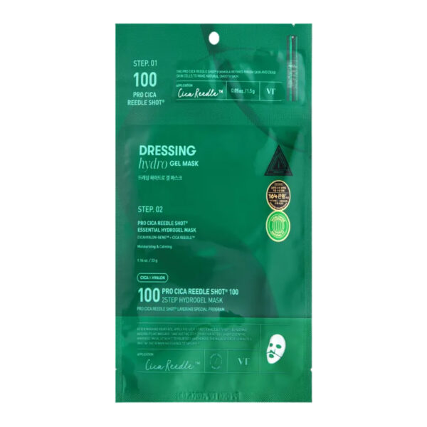 VT COSMETICS PRO CICA REEDLE SHOT 100 2STEP HYDROGEL MASK - dviejų žingsnių hidrogelio veido kaukė su Centella Asiatica kompleksu,1 vnt,