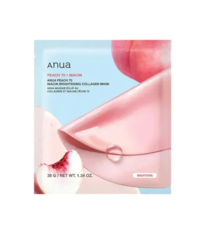 ANUA Peach 70 Niacin Brightening Collagen Mask - veido kaukė su persikų ekstraktu ir niacinamidu, 34 g