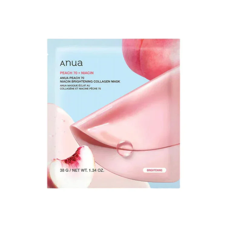 ANUA Peach 70 Niacin Brightening Collagen Mask - veido kaukė su persikų ekstraktu ir niacinamidu, 34 g