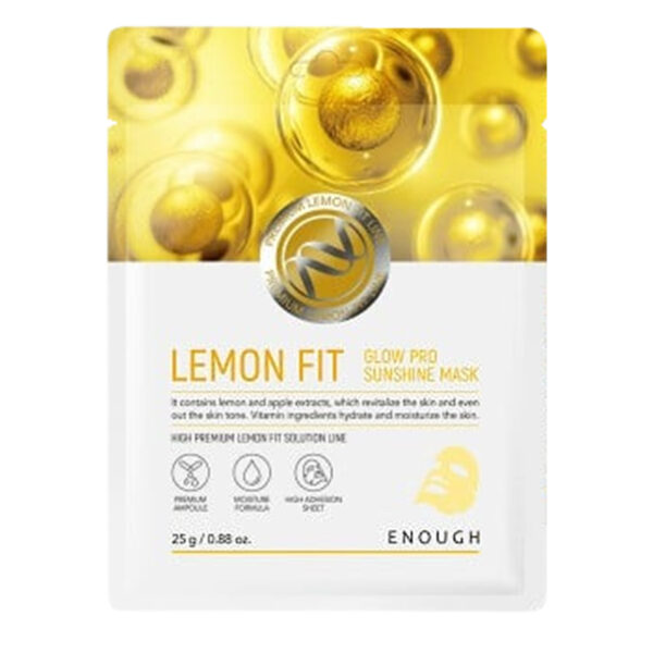 ENOUGH Lemon Fit Glow Sunshine Mask - lakštinė veido kaukė su citrinų ekstraktu ir vitaminu C, 1vnt.