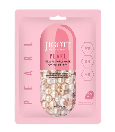Jigott Pearl Real Ampoule Mask - lakštinė veido kaukė su perlų ekstraktu, 27 ml