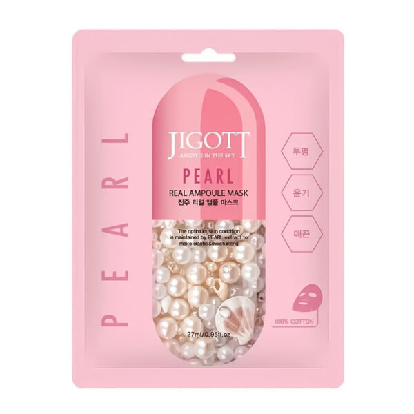 Jigott Pearl Real Ampoule Mask - lakštinė veido kaukė su perlų ekstraktu, 27 ml