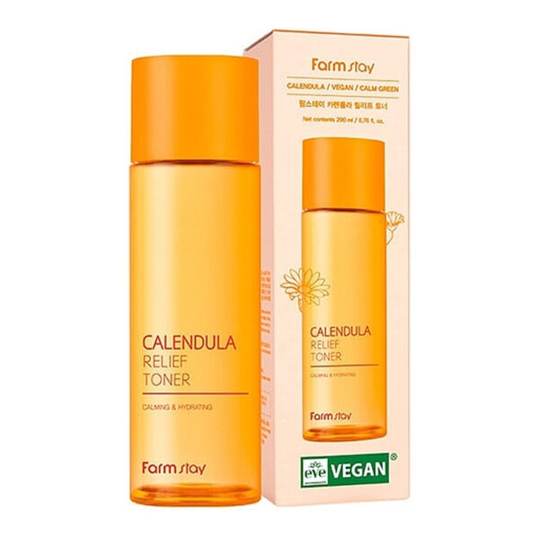 FarmStay Calendula Relief Toner - veido tonikas su medetkų ekstraktu ir hialurono rūgštimi, 200 ml