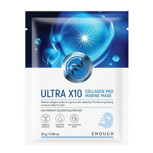 ENOUGH Collagen Ultra X10 Collagen Pro Marine Mask Pack - intensyviai drėkinanti ir stangrinanti lakštinė veido kaukė su jūriniu kolagenu, 1.vnt.
