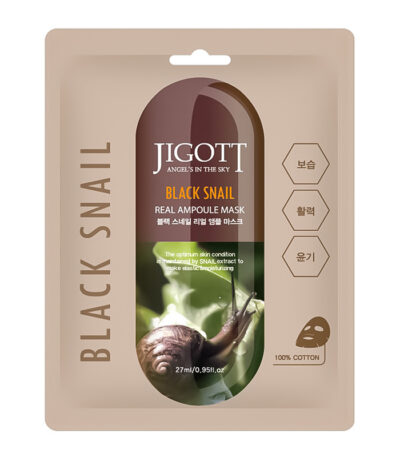 Jigott Black Snail Real Ampoule Mask - lakštinė veido kaukė su sraigių mucinu, 27 ml