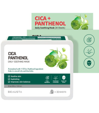 BEAUSTA Cicarecipe Daily Soothing Care Mask 30 sheets - lakštinės kaukės su Cica kompleksu, 30 vnt.