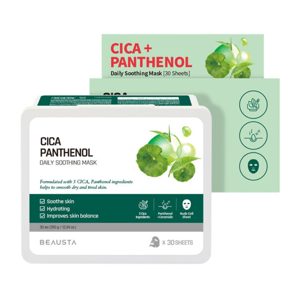 BEAUSTA Cicarecipe Daily Soothing Care Mask 30 sheets - lakštinės kaukės su Cica kompleksu, 30 vnt.