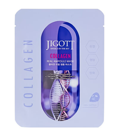 Jigott Collagen Real Ampoule Mask - lakštinė veido kaukė su kolageno ekstraktu, 27 ml