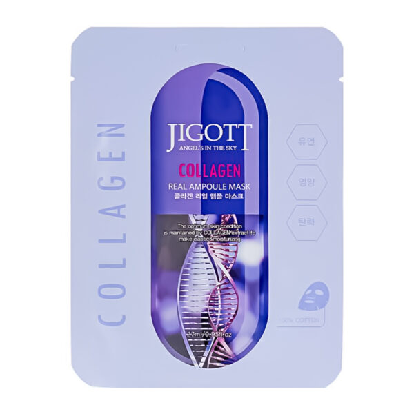 Jigott Collagen Real Ampoule Mask - lakštinė veido kaukė su kolageno ekstraktu, 27 ml