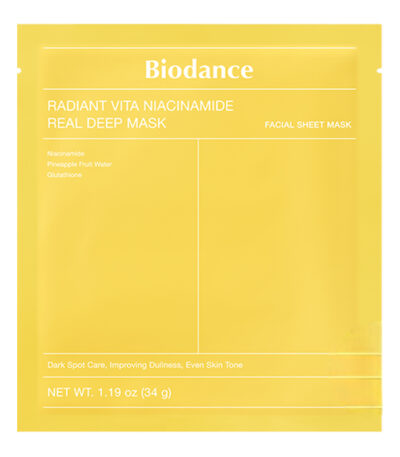 BIODANCE Radiant Vita Niacinamide Real Deep Mask - skaistinanti lakštinė hidrogelinė veido kaukė, 1vnt.