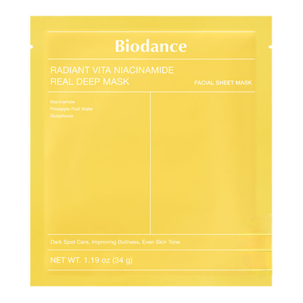 BIODANCE Radiant Vita Niacinamide Real Deep Mask - skaistinanti lakštinė hidrogelinė veido kaukė, 1vnt.