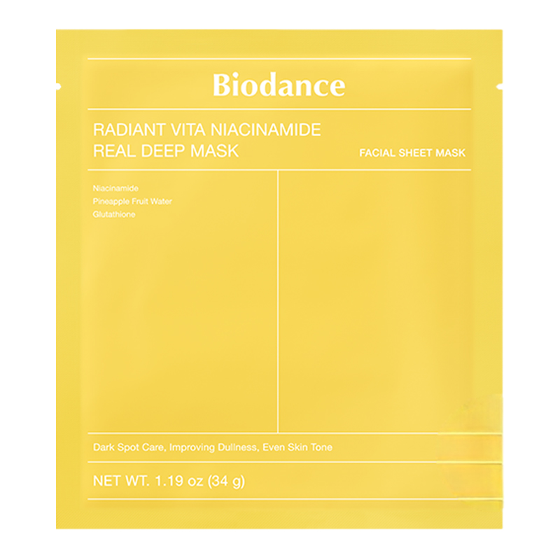 BIODANCE Radiant Vita Niacinamide Real Deep Mask - skaistinanti lakštinė hidrogelinė veido kaukė, 1vnt.