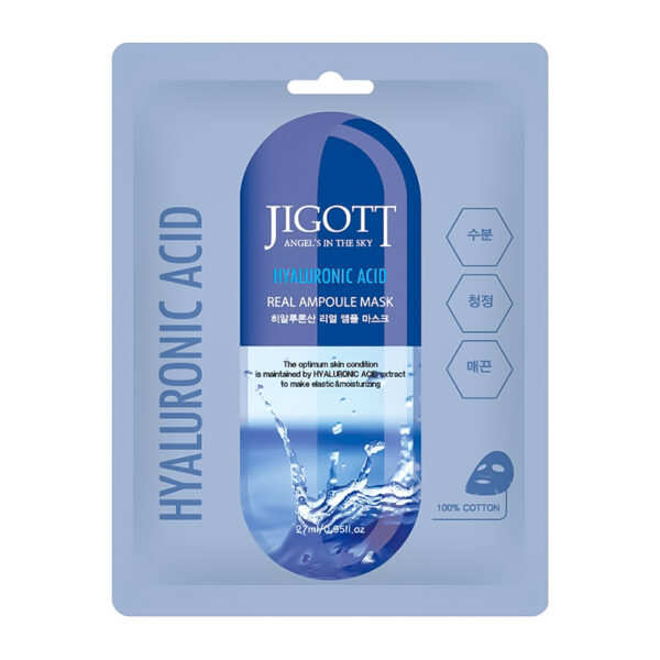 Jigott Hyaluronic Acid Real Ampoule Mask - lakštinė veido kaukė su hialurono rūgštimi, 27 ml