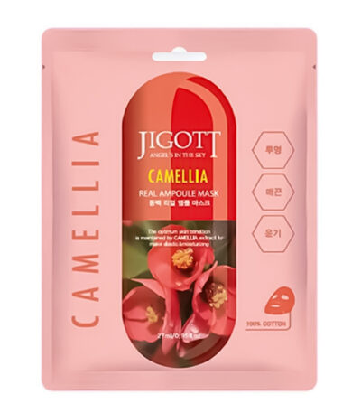 Jigott Camellia Real Ampoule Mask - lakštinė veido kaukė su kamelijos ekstraktu, 27 ml