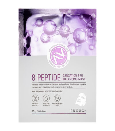 ENOUGH 8 Peptide Sensation Pro Balancing Mask - stangrinamoji ir drėkinamoji lakštinė veido kaukė su 8 peptidų kompleksu, 1vnt.