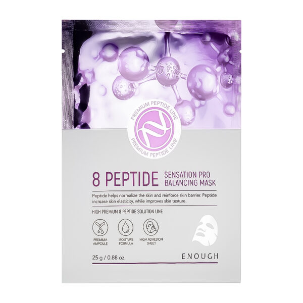 ENOUGH 8 Peptide Sensation Pro Balancing Mask - stangrinamoji ir drėkinamoji lakštinė veido kaukė su 8 peptidų kompleksu, 1vnt.