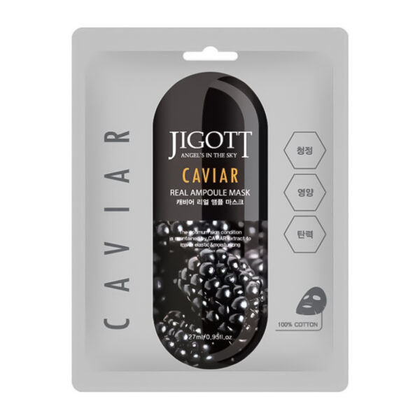 Jigott Caviar Real Ampoule Mask - lakštinė veido kaukė su ikrų ekstraktu, 27 ml