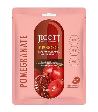 JIGOTT Pomegranate Real Ampoule Mask - Lakštinė veido kaukė su granatų ekstraktu, 27 ml