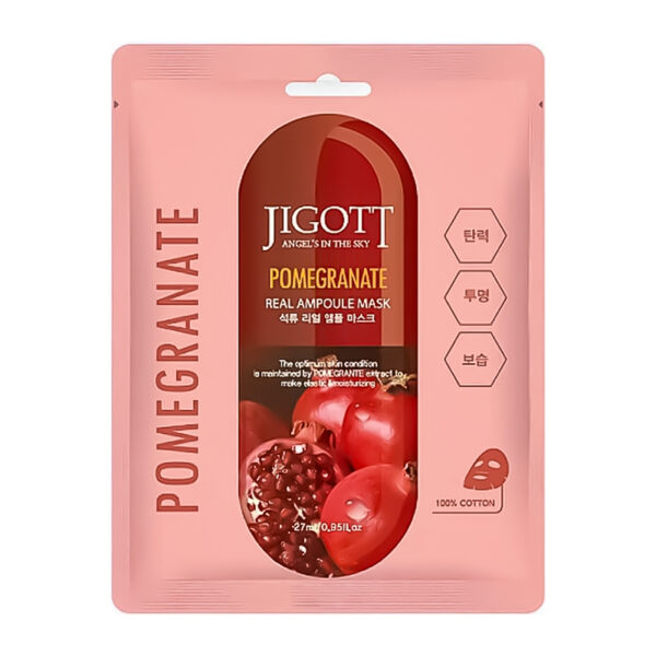 JIGOTT Pomegranate Real Ampoule Mask - Lakštinė veido kaukė su granatų ekstraktu, 27 ml