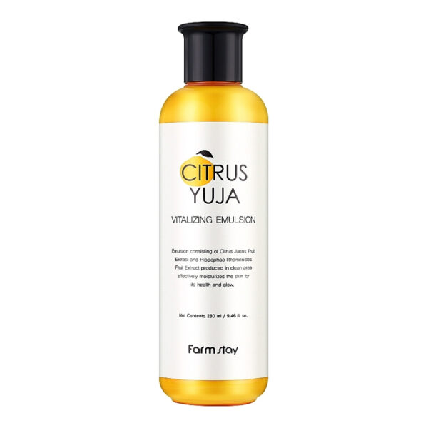 FarmStay Citrus Yuja Vitalizing Emulsion - drėkinamoji veido emulsija su yuja ekstraktu ir augaliniais ekstraktais, 280 ml