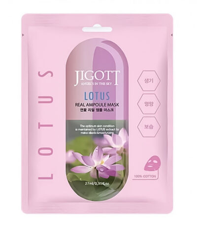 JIGOTT Lotus Real Ampoule Mask - lakštinė veido kaukė su lotoso ekstraktu, 27 ml