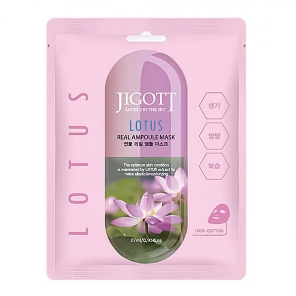 JIGOTT Lotus Real Ampoule Mask - lakštinė veido kaukė su lotoso ekstraktu, 27 ml