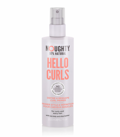 Noughty Hello Curls Primer purškiama formavimo priemonė garbanotiems ir banguotiems plaukams su jūros rudadumblių ekstraktais ir sviestmedžių aliejumi, 200ml