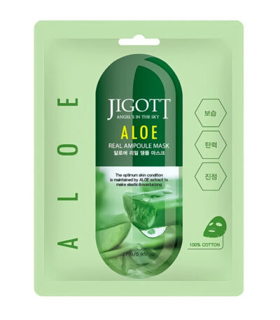 Jigott Aloe Real Ampoule Mask - lakštinė veido kaukė su alavijo ekstraktu, 27 ml