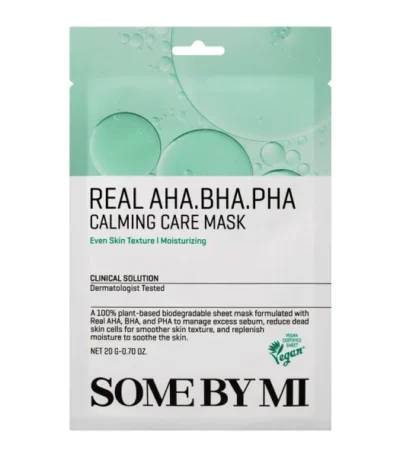 SOME BY MI Real AHA-BHA-PHA Calming Care Mask - lakštinė kaukė rūgštimis, skirta švelniam eksfoliavimui ir porų valymui, 1 vnt