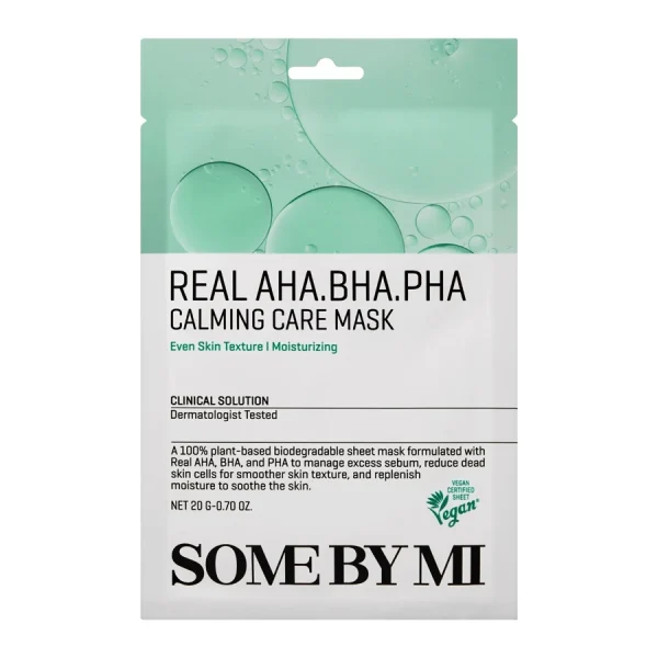 SOME BY MI Real AHA-BHA-PHA Calming Care Mask - lakštinė kaukė rūgštimis, skirta švelniam eksfoliavimui ir porų valymui, 1 vnt