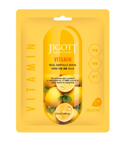 Jigott Vitamin Real Ampoule Mask - lakštinė veido kaukė su vitaminų kompleksu, 27 ml